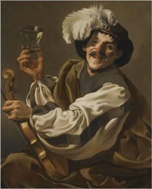 A Jovial Violinist Holding A Glass Of Wine