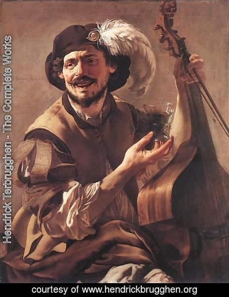 Hendrick Terbrugghen - A Laughing Bravo with a Bass Viol and a Glass 1625