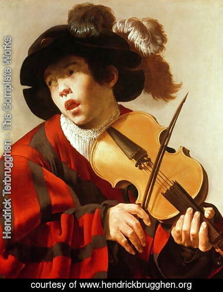 Boy Playing Stringed Instrument and Singing 1627