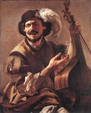 Hendrick Terbrugghen - A Laughing Bravo with a Bass Viol and a Glass 1625